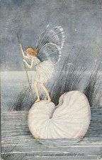 PC ARTIST SIGNED FAIRY TALES FANTASY FAIRY SHELL VINTAGE POSTCARD (b71250) picture