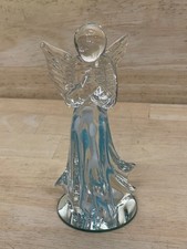 Art Glass Angel Figurine Blue White Swirl Praying 5.25