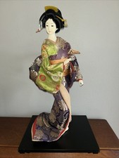 Japanese Geisha Doll Purple Gold Green Kimono Classic Style 20” Stand Japanese picture