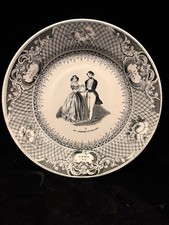 Antique French Transferware Plate “La Polka” c.1840–1860 8.5” Black Faience picture