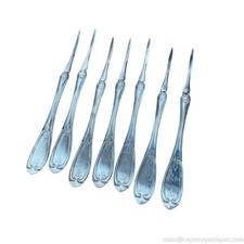 Vintage Silverplate Seafood Lobster Picks Set of 7 Ornate Floral Handles picture