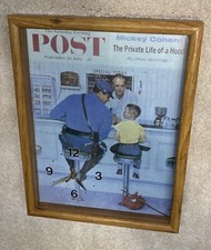 Vtg The Saturday Evening Post Wall Clock Framed Picture Sept 20,1958 N. Rockwell picture