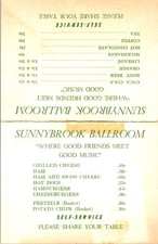 Sunnybrook Ballroom Menu Pottstown PA c1940s Big Band Dance Hall picture