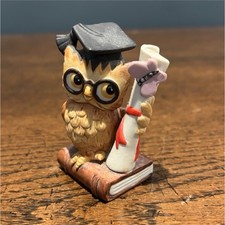 Vintage 1984 Lefton China Graduate Owl Figurine 3” 04199 Hand Painted Foil Label picture