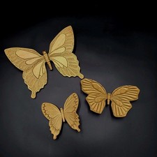 Vintage MCM Syroco Gold Tone Butterfly Wall Decor Set of 3 1978 USA Plastic picture