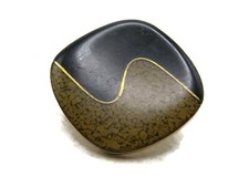 Modernist Abstract Scarf Slide Clip Black Brown Crushed Stone Inlay Gold Tone picture