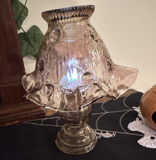 Vintage Clear Glass Floral Flower Hurricane Tealight Holder Pedestal 8 in picture