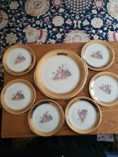 Vintage 6 Taylor Smith Taylor Plates & serving Plate22k Gold Trim Lady In Garden picture