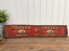 Vintage Folger's Coffee Tin Sign Panel Mountain Grown Ship Advertising Primitive picture