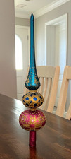 Vintage Dept 56 Glass Christmas Tree Topper Finial Blue Pink Gold  picture