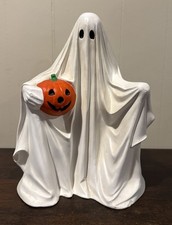 Vintage 1972 Byron Molds Ceramic Halloween Ghost & Jack O Lantern Pumpkin 9.5” picture