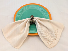 VINTAGE Quaker Lace Dinner Napkins  Floral Lace Corners Beige 16” Square-7 picture