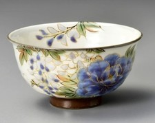 Kyoto Kiyomizu yaki ware porcelain Japanese Rice bowl Purple Flower Pattern picture
