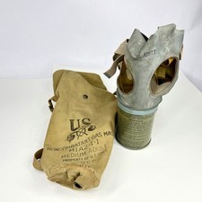 US WWII M1A2-1-1 Non-Combatant Gas Mask Medium Adult With Carry Pouch Vintage picture