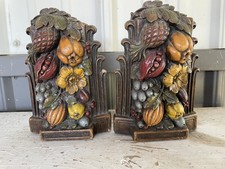 Vintage Syroco Wood Bookends Floral Fruits & Berries New York NL picture