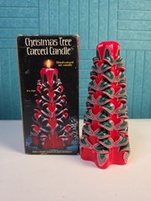 Vintage JASCO Christmas Tree Candle Carved Ribbon 8