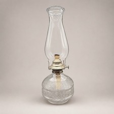 Vintage Kaadan Clear Glass Oil Lamp Ribbed Floral Base Hurricane Chimney picture