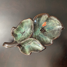 Vintage Drip Glaze McMaster Craft Canada Pottery Divided Dish MCM Signed 11