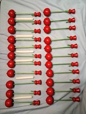 22 Vintage Swedish Wooden Pendulum Christmas Tree Candle Holders Lot Red & Green picture