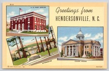 Hendersonville North Carolina Post Office Court House Greetings From Postcard picture