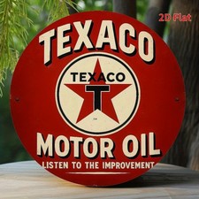 2D Flat, Vintage Texaco Motor Oil Tin Metal Signs 7.8