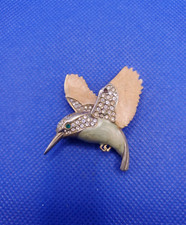 Vintage Unsigned Bird Hummingbird Brooch Enamel Clear Pave Rhinestones Pin FLAW picture