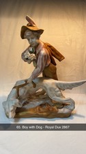 Royal Dux Bohemia 2867 Boy And Pointer Dog Porcelain Sculpture Bisque 13.5