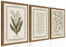 Framed Vintage Botanical Wall Art Set of 3, Lily of the Valley and Bird Natur... picture