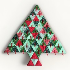 Vintage Quilted Patchwork Christmas Tree Wall Hanging Cottage Core Grandma picture