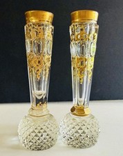 Fine Art Nouveau Bohemian JOSEPHINENHUTTE Faceted Glass Vase Gold Gilded Enamel picture