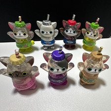Tangle Cat Drink Figures Lot 7-Pack Glitter Translucent Plastic 2019 DRM191031 picture