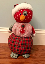 Ganz Snowman Plaid Patchwork Fabric Country Snowman Santa Hat Christmas 13