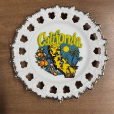 Vintage California State Souvenir Small Plate Retro Surfer Palm Tree Golden Gate picture