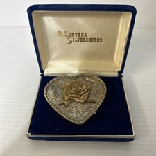 Amazing Heart Rose Flower Belt Buckle by Award Designs Hand Made & Hand Engraved picture
