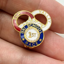 Sun Valley Ski School Race Lapel Pin 1st Place Award Idaho Badge Skiing Vintage picture