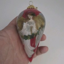 2011 Pier 1 Imports LI BIEN Angel With Garland Teardrop Glass Ornament Red picture
