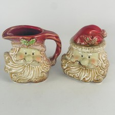Santa Holiday Sugar and Creamer Set 3 1/4 & 3 1/2” H picture