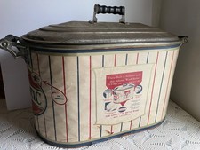 NOS Vtg Atlantic Copper 15 Gallon Boiler Wash Tub Lid Wood Handles Farmhouse MCM picture
