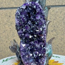 4.7 lb  Natural Agate Geode Fox Carving Reiki Healing Crystal Spirit Animal picture