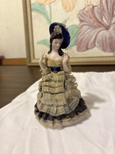 Elegant Vintage Porcelain Lady Figurine with Hand-Applied Lace & Cobalt Blue Acc picture
