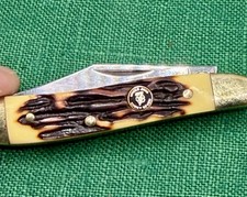 Uncle Jim's Lucky Seven Peanut Pocket Knife Frost Cutlery 2-Blade Faux Stag picture