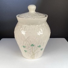 BELLEEK Shamrock Millennium 2000 Porcelain Irish Biscuit Barrel/Cookie Jar W/Lid picture