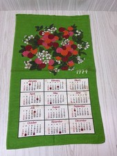 1974 Vintage Linen Calendar Tea Towel Berries Fruit Flowers Floral FLAWS picture