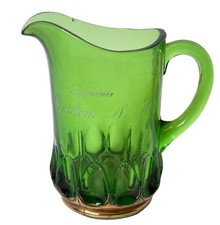 MERIDEN NH NEW HAMPSHIRE Souvenir ANTIQUE DEPRESSION GREEN Glass TRINKET CREAMER picture
