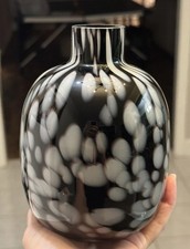 Speckled Black & White Art Glass Vase Drip Style Ground Pontil Contemporary picture
