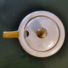 Vintage Glossy Cream White Ceramic Sugar Bowl w/ Lid, Gold Accent, Made in Japan picture
