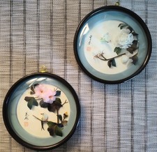 2 Vintage Asian, Chinese or Japanese Art Shadow Box Display Butterfly & Bird 3D picture