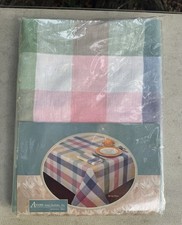 VTG NOS 1995 Avon Home Fashions Oval Tablecloth 60 x 84 100% Cotton Plaid Pastel picture