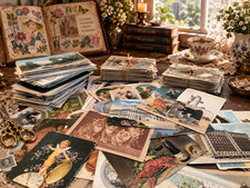80 Damaged Postcards Lot -  Decoupage scrapbook Vintage Papier collé craft picture
