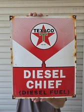VINTAGE OLD TEXACO DIESEL CHIEF PORCELAIN GAS STATION PUMP SIGN 12.7